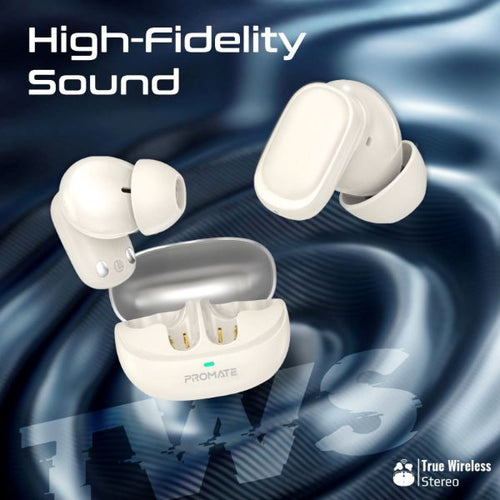 LUSH-PRO-WHT - PROMATE LUSH-PRO-WHT - In-ear HD TWS BT Earbuds Intellitouch & 400mAh Charging Case. Ergonomic Fit