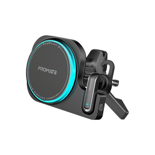 PROMATE MAGMOUNT-BT - 2-in-1 MagSafe 15W Wireless In-Car Phone Charger Built-in Wireless Mono ENC Earphone.
