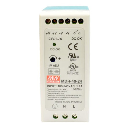 CTCUNION MDR-40-24 - 24V/40W Din Rail Mount Power Supply w/ Short circuit Overload & Over Voltage
