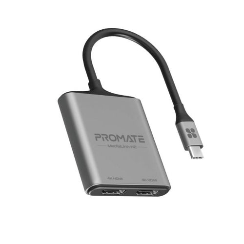 MEDIALINK-H2 - PROMATE MEDIALINK-H2 - 4K USB-C Connector to Dual HDMI Adapter.