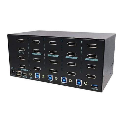 PAAG-E3144B - REXTRON PAAG-E3144B - 4 Ports 8K Quad Monitor DisplayPort 1.4 KVM Switch w/ USB 3.2 Gen 1, Hotkey Control