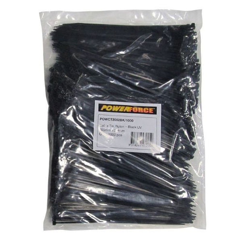 POWERFORCE POWCT2002BK-100 - 2.8 x 200mm Black UV Cable Ties Pack of 100 8kgs Tensile Strength
