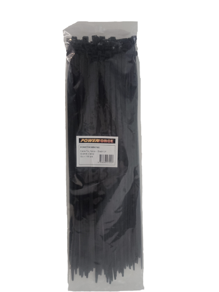 POWCT5508BK-100 - POWERFORCE POWCT5508BK-100 - 8 x 550mm Black UV Cable Ties Ties Pack of 100 80kgs Tensile Strength