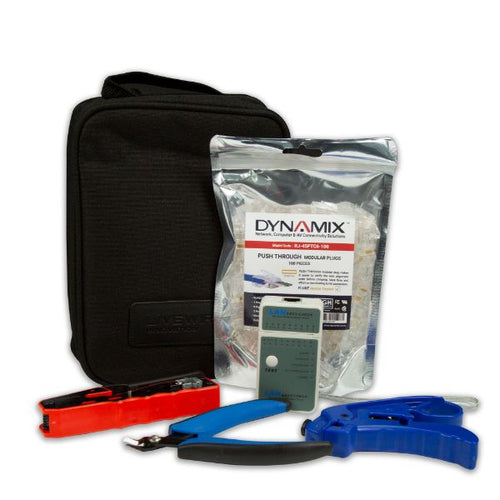 RJ-45PT-KIT - DYNAMIX RJ-45PT-KIT - Cat6 UTP Plug Termination Kit 100x Cat6 UTP Push Through Plugs Crimper Tester Stripper