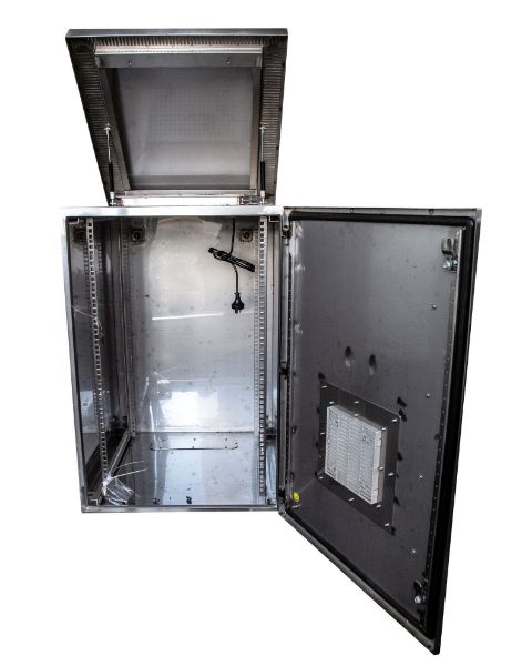 DYNAMIX RODWSS9-600FK - 9RU Stainless Vented Outdoor Wall Mount Cabinet (611x625 x515mm). SUS316 Stainless