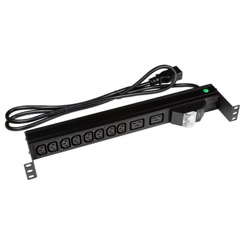 RPR-IEC-16A10H - DYNAMIX RPR-IEC-16A10H - 10 Outlet Horizontal Power Rail (8x 10A IEC C13 & 2x 16A IEC C19). 6KA C-Curve Circuit