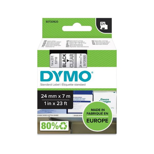 S0720920 - DYMO S0720920 - Genuine D1 Label Cassette Tape 24mm x 7M Black on Clear Suitable for the Label Manager