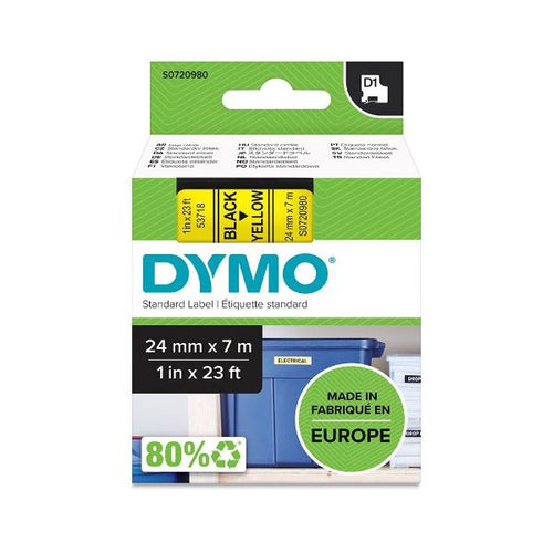 S0720980 - DYMO S0720980 - Genuine D1 Label Cassette Tape 24mm x 7M Black on Yellow Suitable for the Label Manager