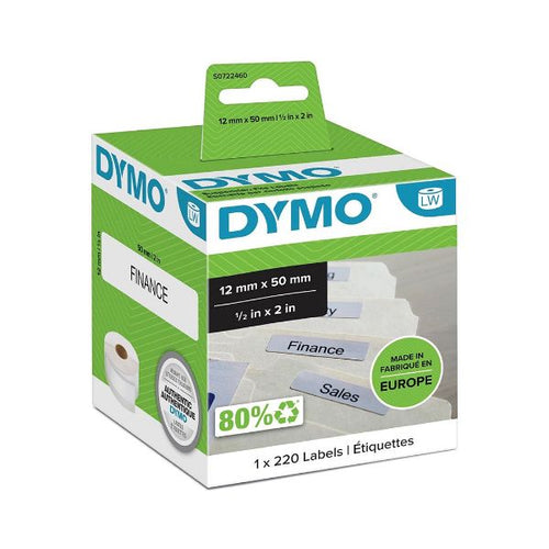 S0722460 - DYMO S0722460 - Genuine LabelWriter Suspension Filing Labels 50mm x 12mm White 220 labels/roll