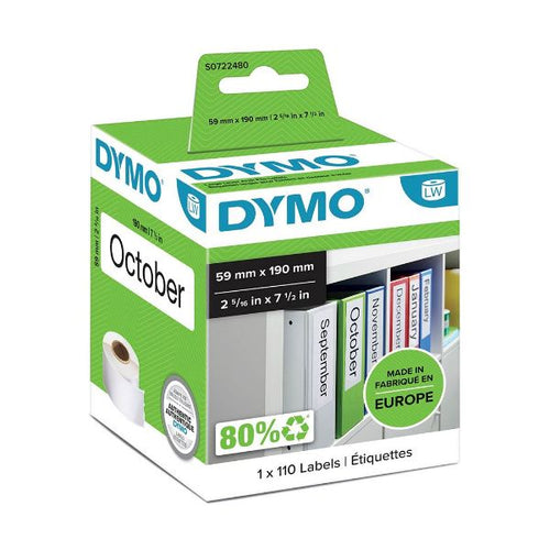 S0722480 - DYMO S0722480 - Genuine Label Writer Lever Arch File Labels 59mm x 190mm 110 per pack ( 99019 )