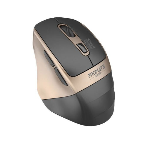 PROMATE SAMIT-GLD - Ergonomic Silent Click Wireless Mouse up to 2200 DPI. 10m Working Range. Plug & Play