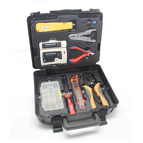 GOLDTOOL TTK-368 - 9 Piece LAN Basic Repair Tool Kit w/ Heavy Duty Plastic Case. Includes Punch Down Tool