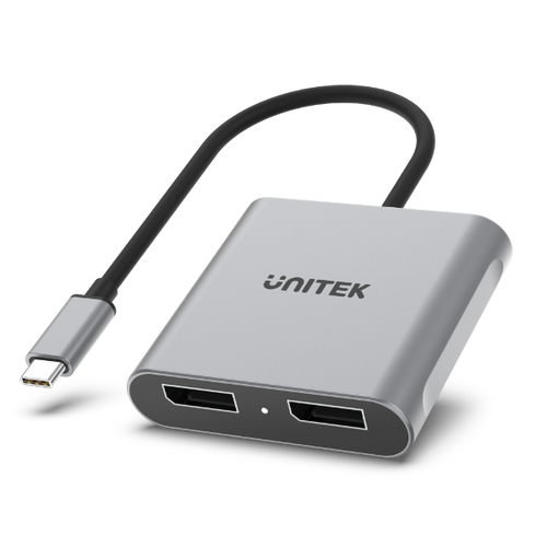 V1404A - UNITEK V1404A - USB-C to Dual DisplayPort 8K Adapter w/ MST. Supports 8K@60Hz or 4K@120Hz