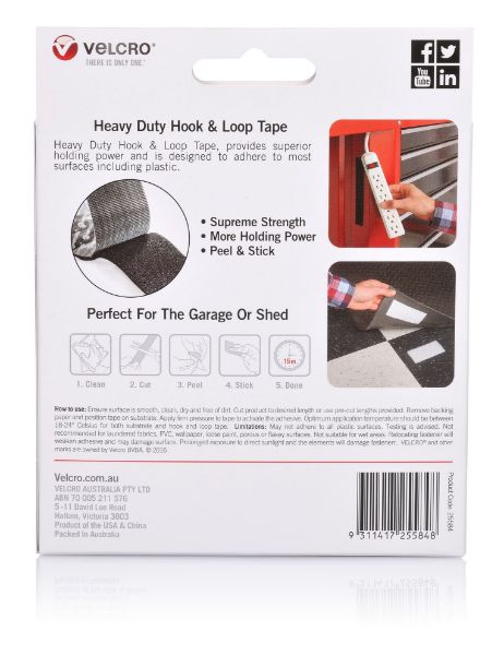 VEL25584 - VELCRO VEL25584 - 50mm x 2.5m Adhesive Heavy Duty Hook & Loop Designed for Hanging & Attach