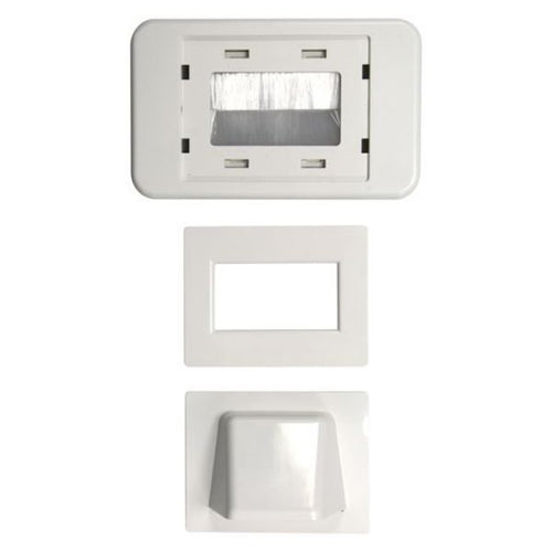 AMDEX WP-BULLNOSE - Combination Flush & Bullnose Cable Management Wall Plate w/ Brush White Colour