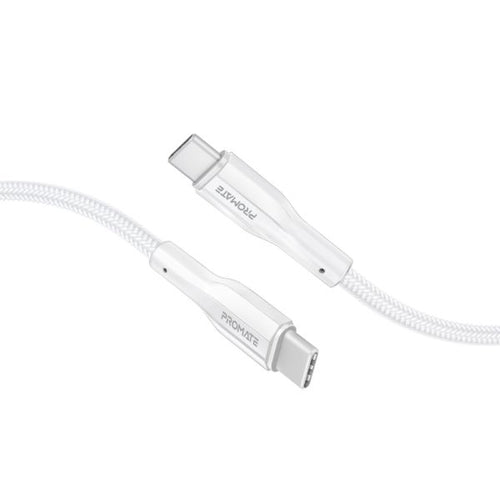 PROMATE XCORD-CC200-WHT - 2m 60W USB-C to USB-C Super Flexible Cable 3A/20V Supports 3A/20V Charging & 480