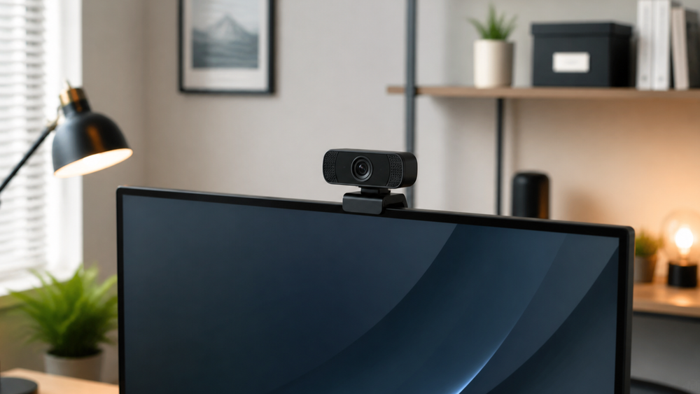 Webcam on a monitor in a home office