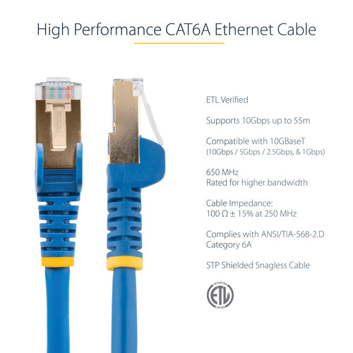 STARTECH.COM 2M BLUE CAT6A ETHERNET CABLE - SHIELDED (STP), LTW