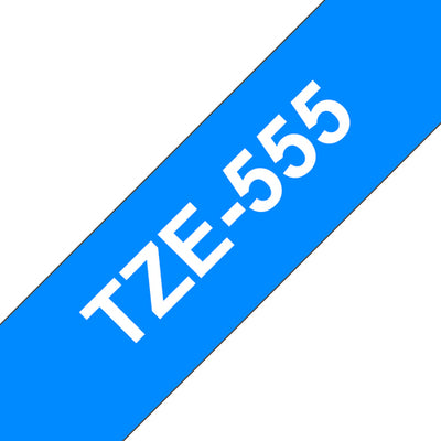 Brother TZE555 - TZE555 : Laminated tape white on blue 8m