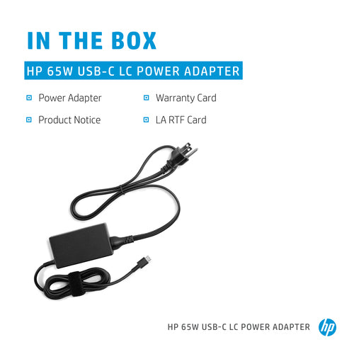 HP Power Adapter AC 65W USB-C Output - C6 3-Pin AC Input - Slim Travel