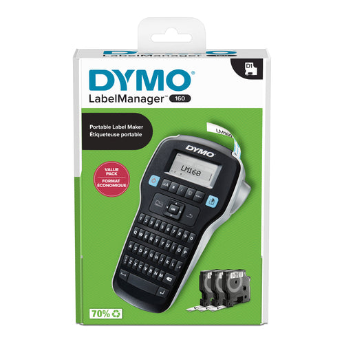 DYMO 2181011 - LabelManager 160p Portable Label Maker Value Pack. 3x D1 Rolls of Tape 12mm x