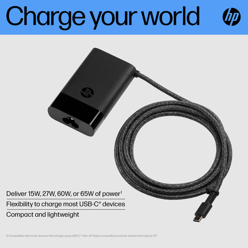 HP Power Adapter AC 65W USB-C Output - C6 3-Pin AC Input - Slim Travel