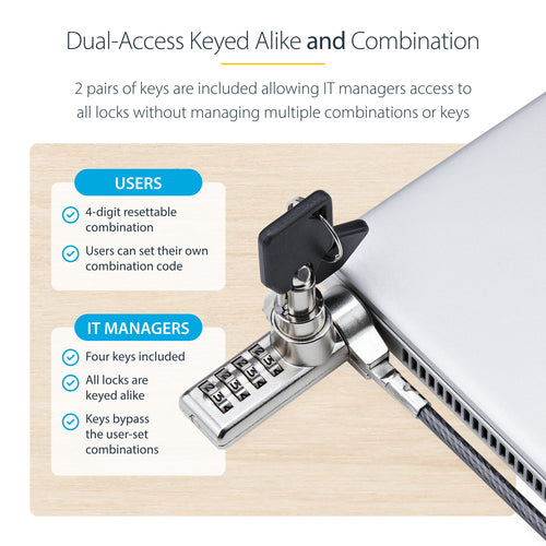 DUALKA10-LAPTOP-LOCK - STARTECH.COM 10-PK KEYED ALIKE AND COMBO LAPTOP LOCK FOR K-SLOT DEVICES, 2 YR