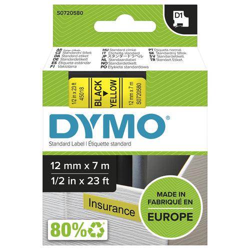 S0720580 - Dymo Blk on Yell 12mmx7m Tape