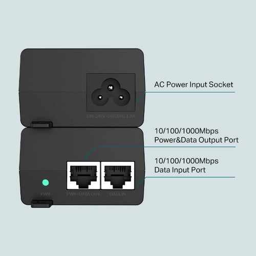 TL-POE160S - TP-Link PoE+ Injector Adapter  1¡Á Gigabit PoE Port, 1¡Á Gigabit Non-PoE Port 802.3at/af Compliant, Data and Power Carried over The Same Cable Up to 100 Meters, Plastic Case, Pocket Size