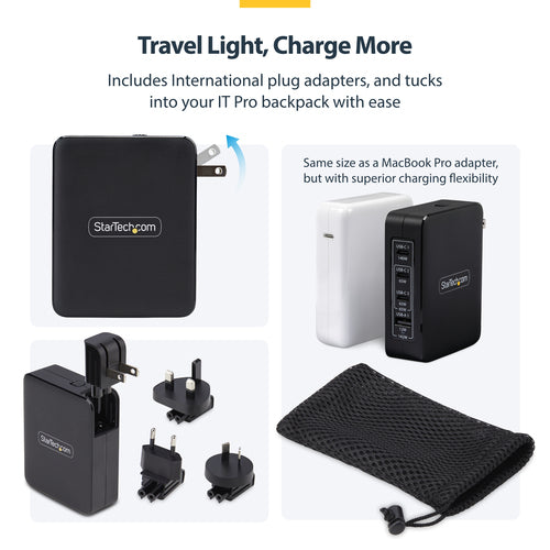 STARTECH.COM 140W USB-C WALL CHARGER, USB-C/USB-A, PD GAN POWER ADAPTER, 2 YR
