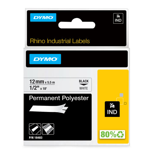 18483 - DymoRhino Blk on Wht 12mm Tape
