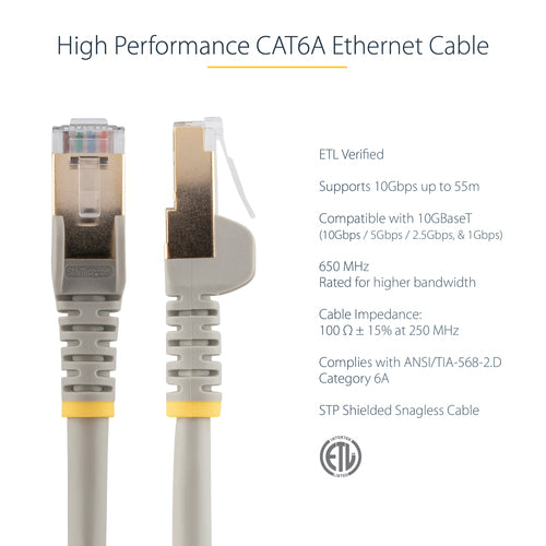 STARTECH.COM 0.5M GRAY CAT6A ETHERNET CABLE - SHIELDED (STP), LTW