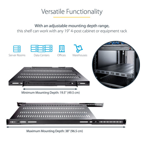 STARTECH.COM 1U 4-POST ADJUSTABLE VENTED SERVER RACK MOUNT SHELF LTW