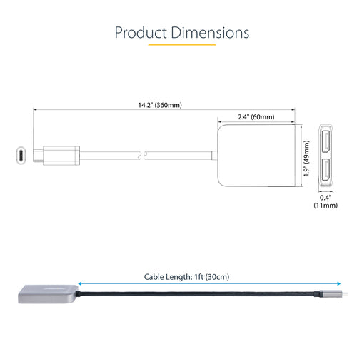 StarTech.com MST14CD122DP - 2-Port USB-C to DisplayPort MST Hub 4K