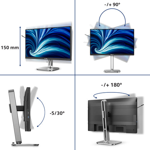 24B2N4200/75 - PHILIPS 24B2N4200/75 23.8" 16:9 1080P FHD IPS LED 120HZ,4MS,VGA,HDMI,DP,H/ADJ,SPKR,4YR