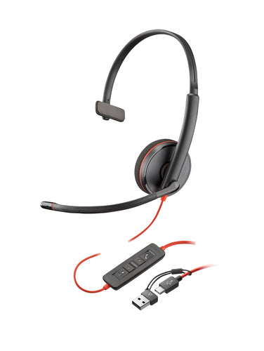 HP 8X214AA - Poly Blackwire 3210 Monaural USB-C Headset +USB-C/A Adapter