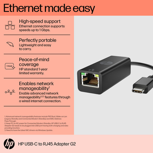 4Z527AA - HP USB-C to RJ45 Adapter G2