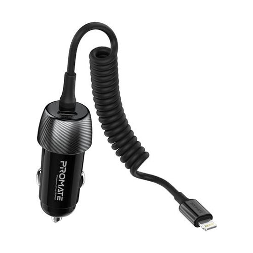 PROMATE 33W Car Charger w/ Lightning Cable & USB-A Port Qualcomm 3.0 18W Quick Charge