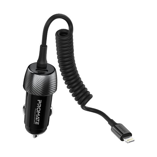 PROMATE 33W Car Charger w/ Lightning Cable & USB-A Port Qualcomm 3.0 18W Quick Charge