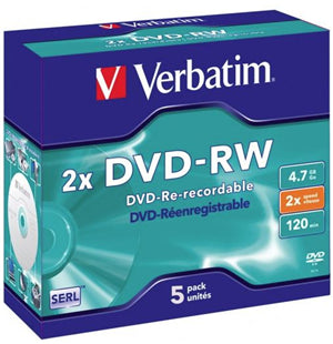 MV290 - Verbatim DVD-RW 4.7GB 2x 5 Pack with Jewel Cases