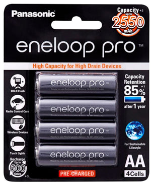 Panasonic Eneloop PRO AA 2500mAh Rechargeable Batteries 4 Pa