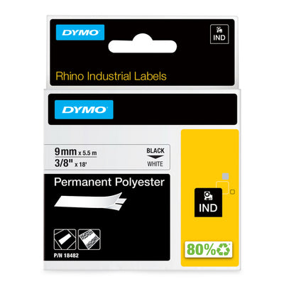 18482 - Dymo Rhino Py Lbl 9mm Blk/Wht