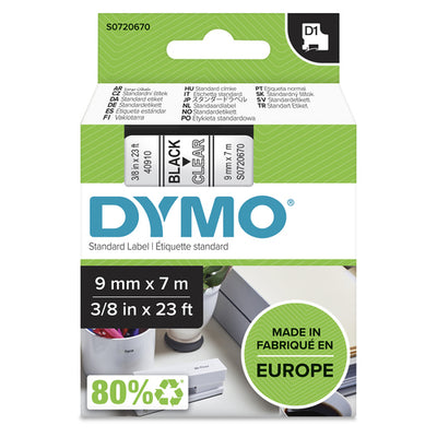 S0720670 - Dymo Blk on Clr 9mm x7m Tape