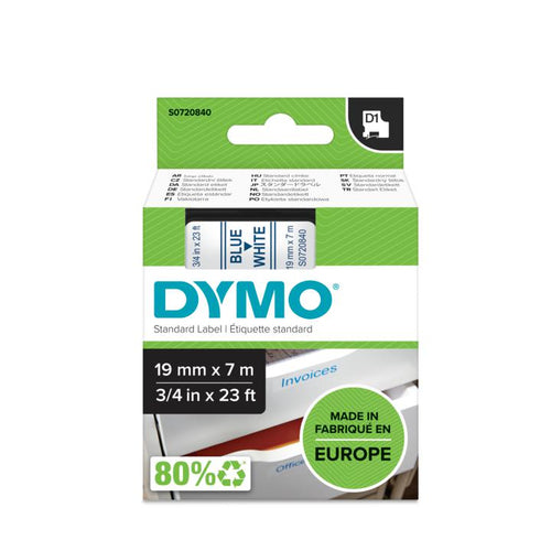 S0720840 - Dymo Blue on Wht 19mmx7m Tape