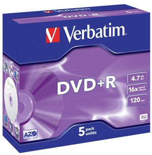 MV300 - Verbatim DVD+R 4.7GB 16x 5 Pack with Jewel Cases
