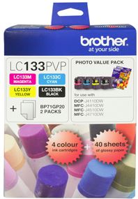 BCK64 - Brother LC133PVP Combo Pack with 40 Sheets of 6x4 Photo Paper
