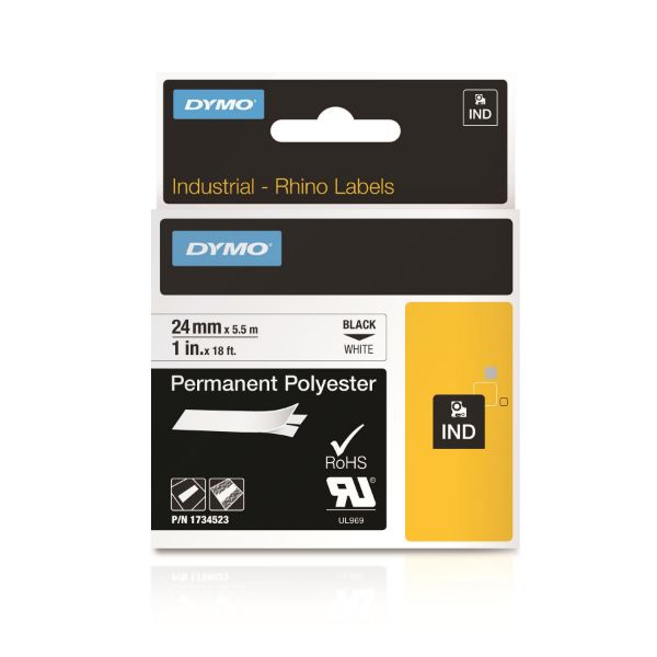 DYMO 1734523 - Genuine Rhino Industrial Label -Permanent 24mm Black on White. For labeling panels