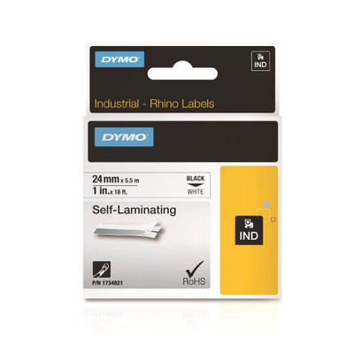 DYMO 1734821 - Genuine Rhino IndustrialLabel Self-Laminating Tape. 24mm Black on White.