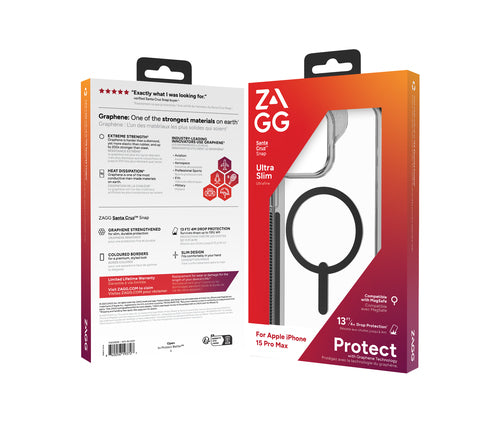 Zagg International 702312639 - ZAGG Santa Cruz Snap - iPhone 15 Pro Max - Clear/Black
