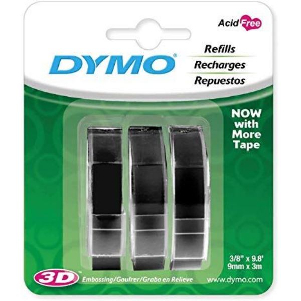 DYMO 1741670 - Genuine Embossing Label Tape. 3PK 9mm x 3m. indoors or outdoors